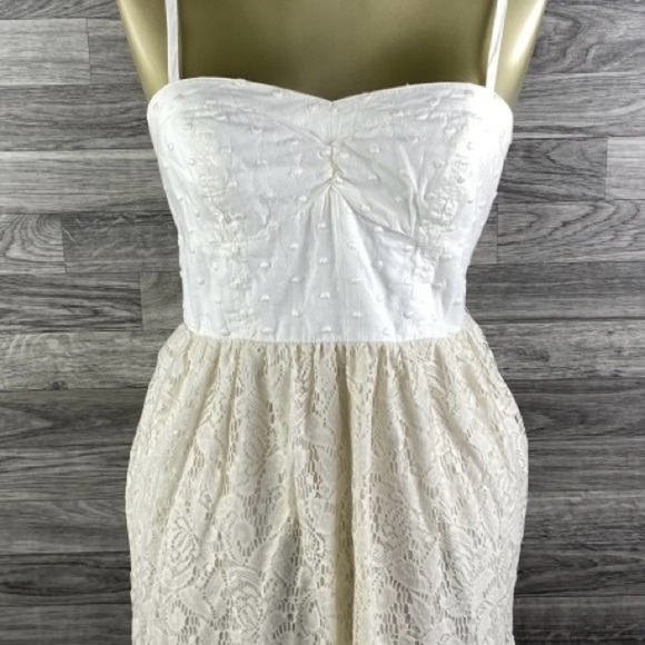 AMERICAN EAGLE Sweetheart Neck Beige Lace Trim Mini Dress Women's Size XS - Picture 6 of 16